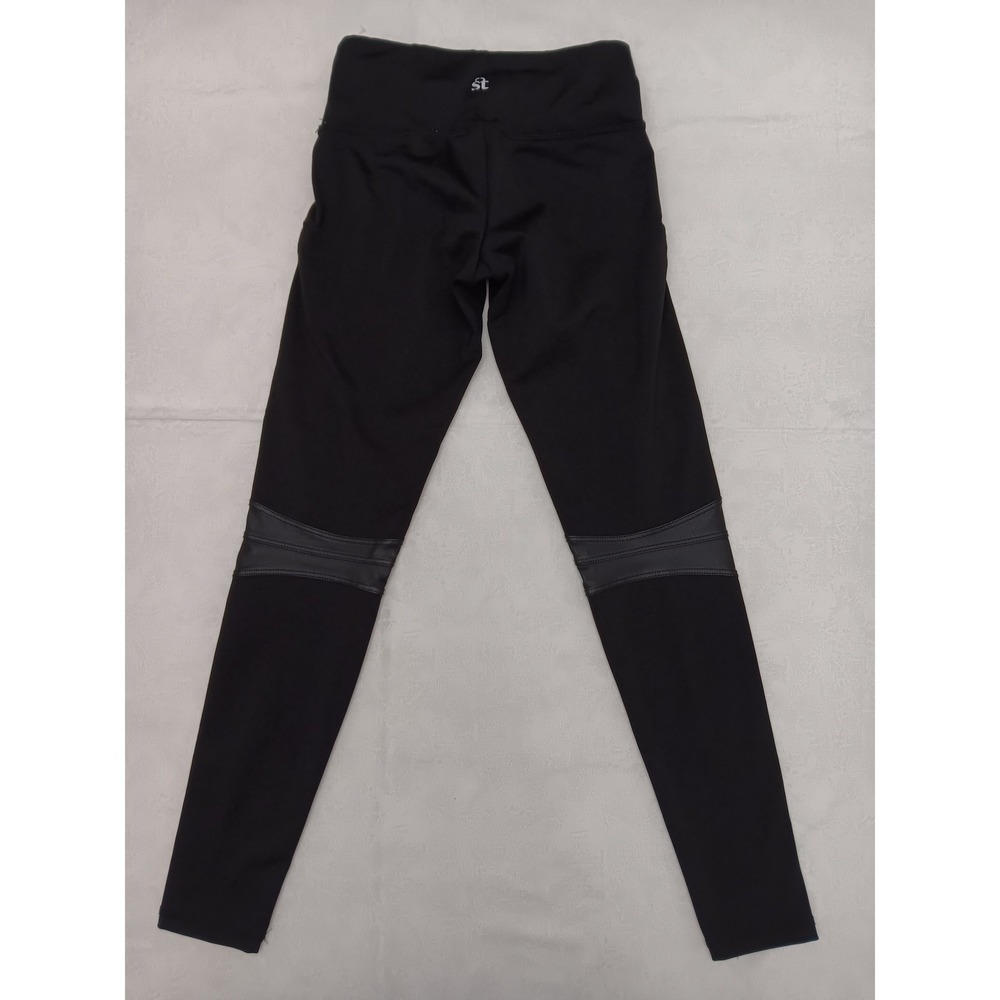 ST Strut This Black Moto Leggings Faux Leather Knee Patch High Waist Women Small